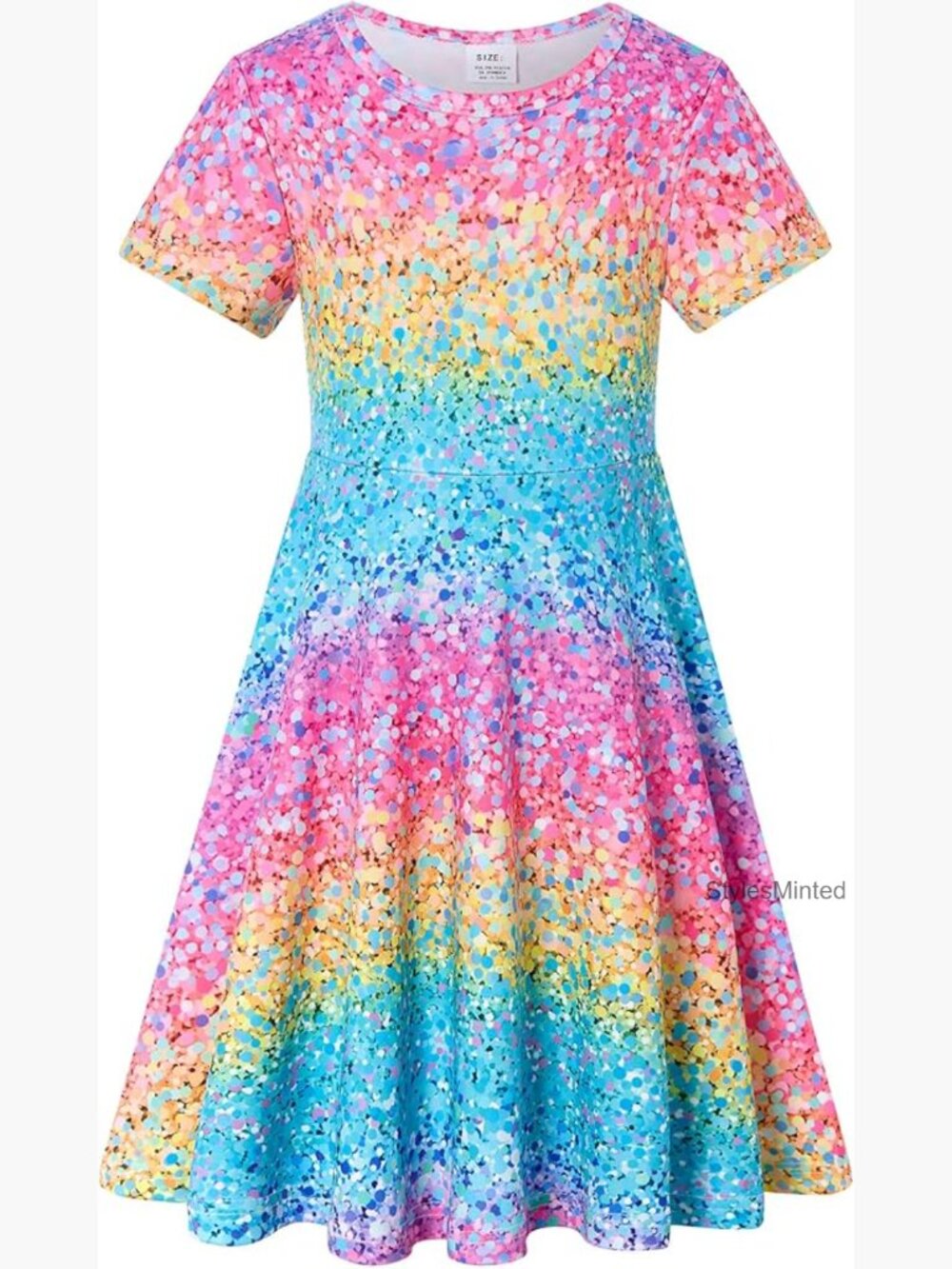 Kids Summer Sundress Short Sleeve Casual A-Line Knee Length Twirling Hem Pull On